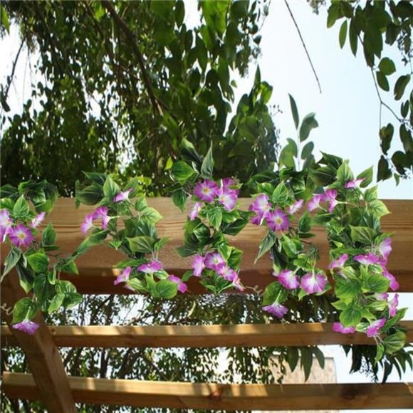 Artificial Vines,2pcs 15Feet Morning Glory Hanging Plant Silk Garland Fake Green - Picture 3 of 7